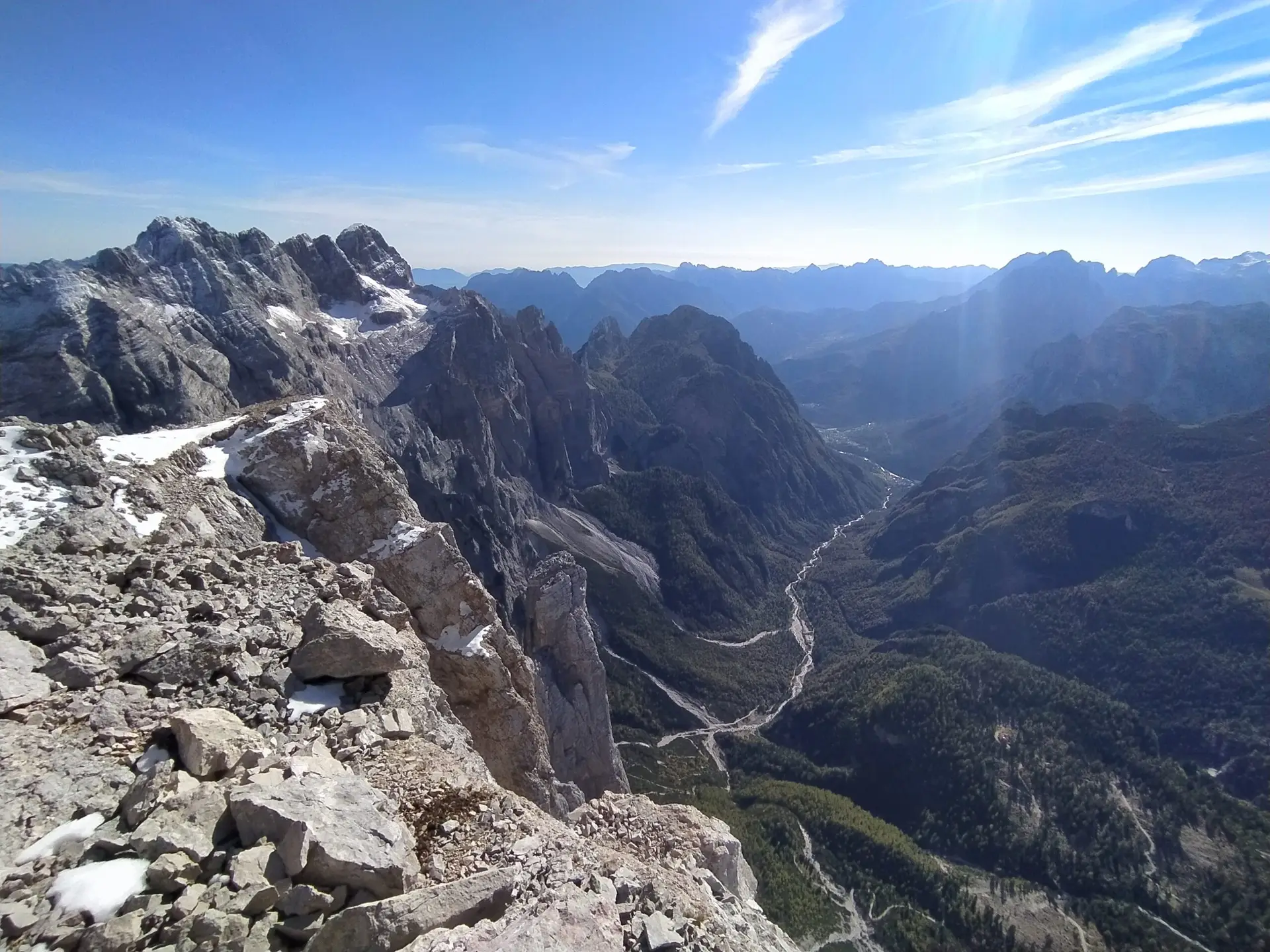 View upon Val Corpassa from the summit of Cima della Busazza in Dolomites, Italy.