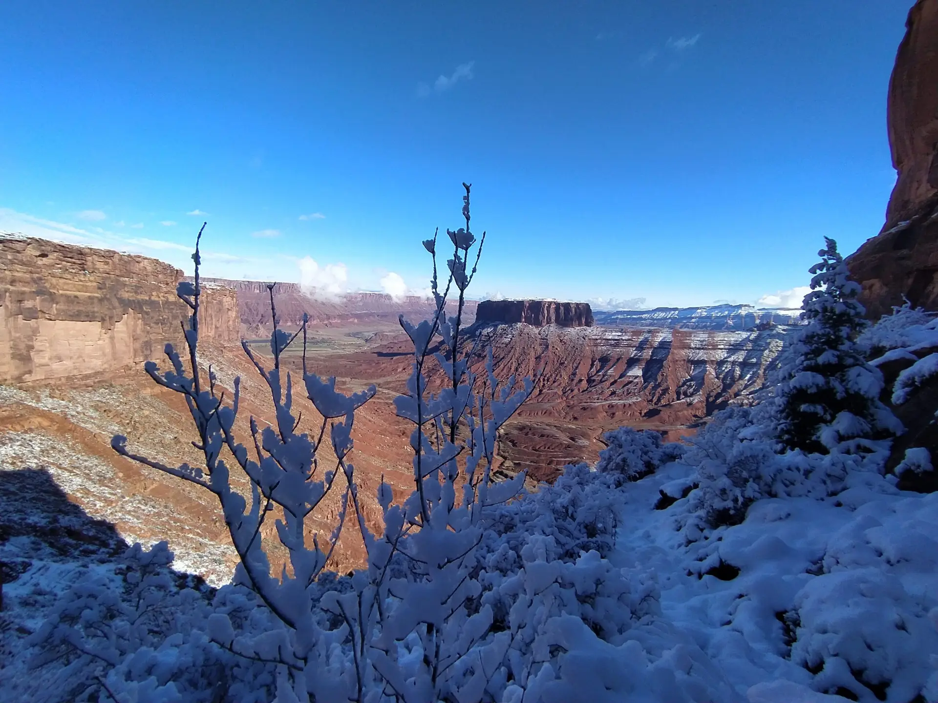 La neige recouvre le désert de Moab.